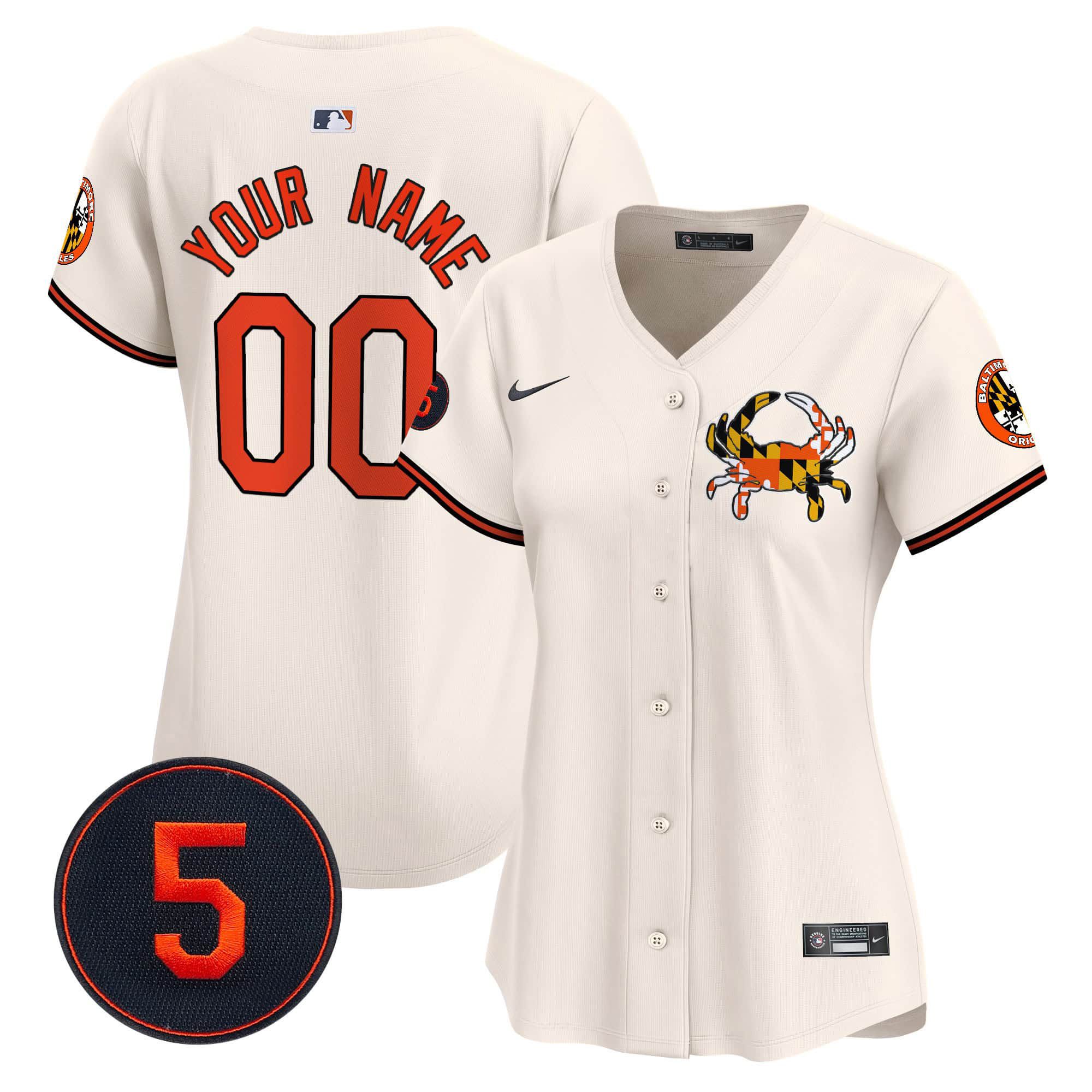 Women Baltimore Orioles Cream 2024 Nike Robinson Patch Vapor Premier Limited Custom MLB Jersey->->